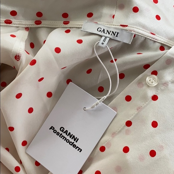 NWT Ganni Pussy-bow polkadot Stretch Silk dress 10 - Picture 9 of 12